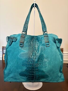SOLD Kooba Tote Bag with Croc-Embossed Center